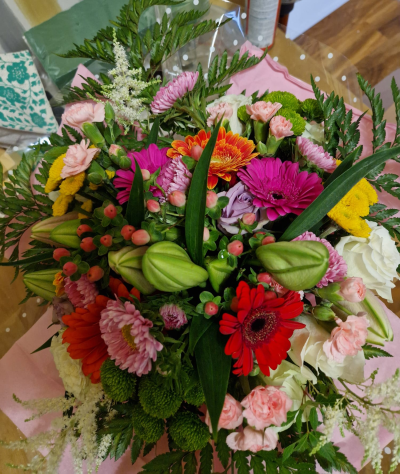 Colour Me Happy - A bright and joyful hand-tied bursting with a wonderful mix of cheerful colours.